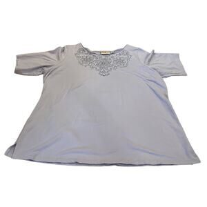 Quacker Factory Top Shirt Women 1X Lilac Purple Embroidery & Rhinestones VTG